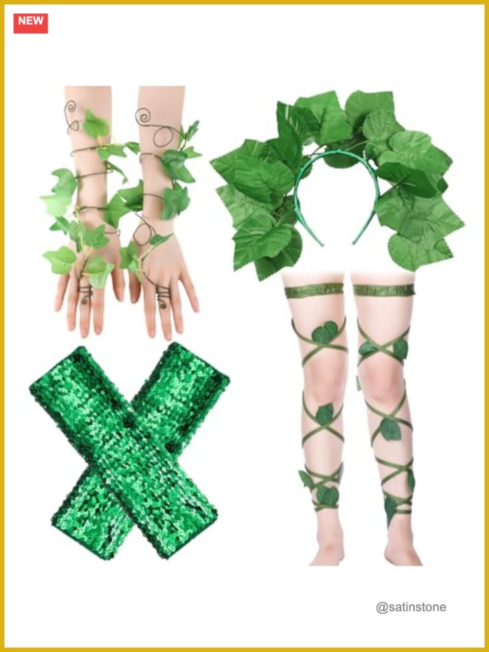 Green Leaf Arm Leg Wraps Sequin Sleeves Headband Fairy Cosplay Costume Set